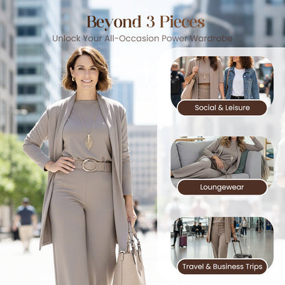Elegant Longline Cardigan & Top & Pants 3-Pieces Set