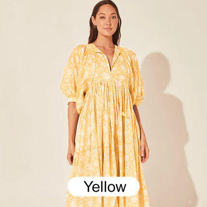 🍊Women's Vintage Floral Pleated Half Sleeve Flowy Dress