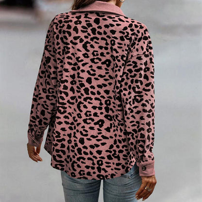 Women's Leopard Print Button Long-sleeve Jacket