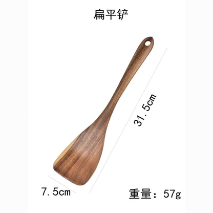 Non-stick Long Handle Teak Cooking Spatula Spoon