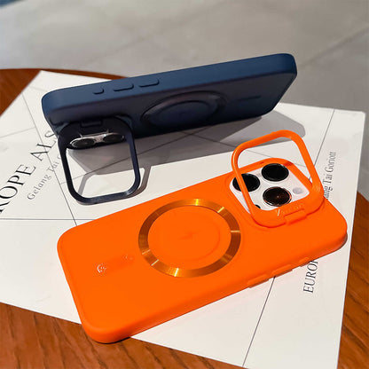 For iPhone 16 Is Coming! Silicone Magnetic Case with Invisible Lens Stand