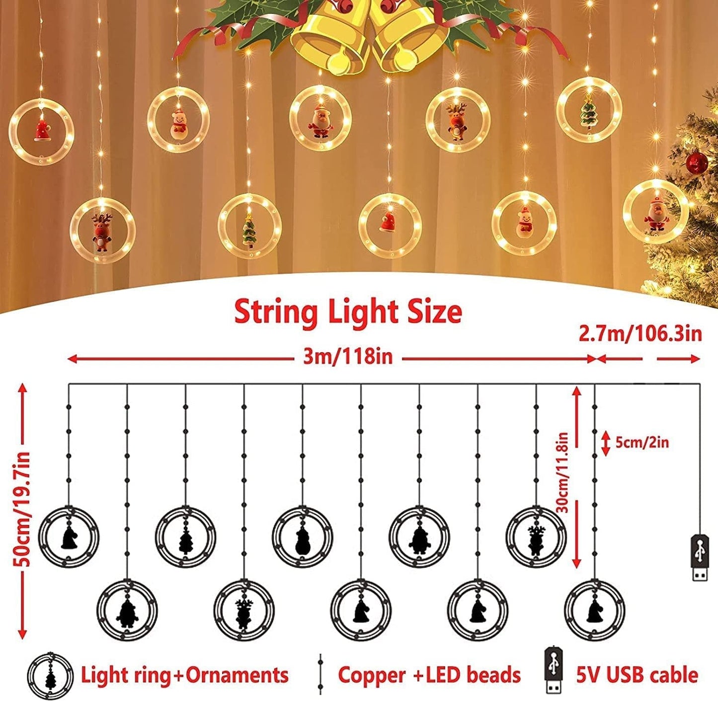 Christmas 3D Curtain String Lights