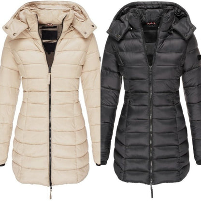 🔥 Winter Women's Mid-length Padded Jacket Warm Solid Color Hooded Jacket