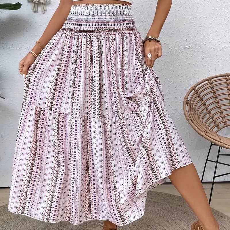 Women's Casual Printed Beach Long Skirt