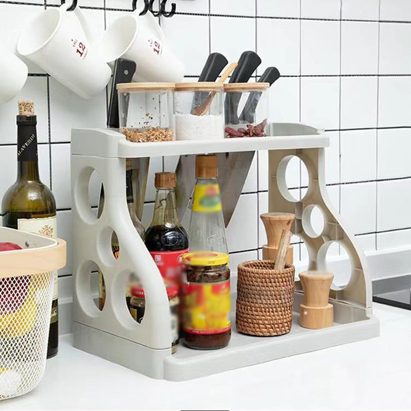 Multi-purpose Double-Layer Kitchen Shelves with Knife Hole