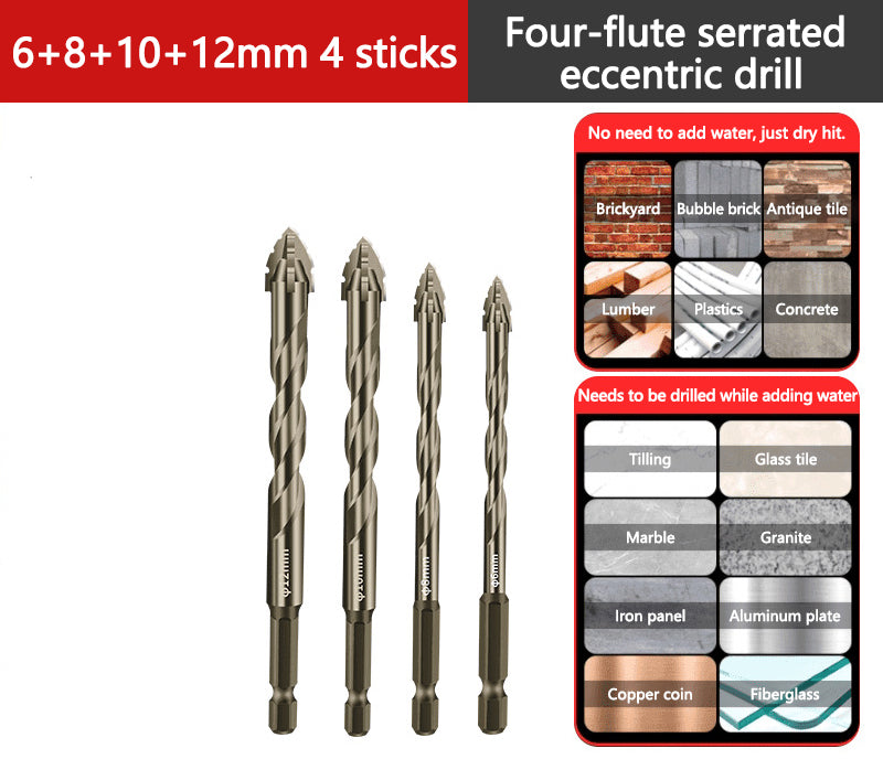 🔥Upgraded Eccentric Four-Flute Drill Bit for Ceramic, Glass, Marble, and Metal