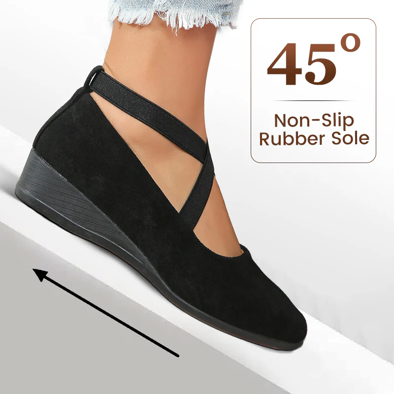 🔥Hot Sale🔥Elegant Solid Color Elastic Strap Low Wedge Shoes