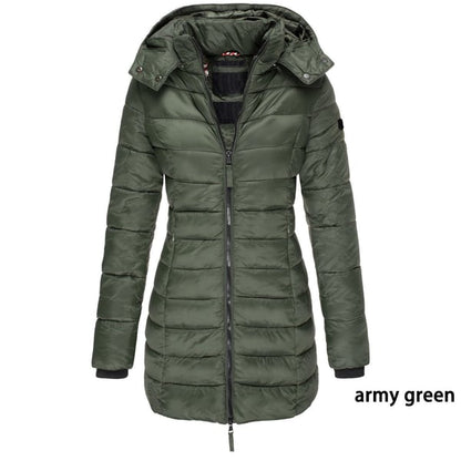 🔥 Winter Women's Mid-length Padded Jacket Warm Solid Color Hooded Jacket