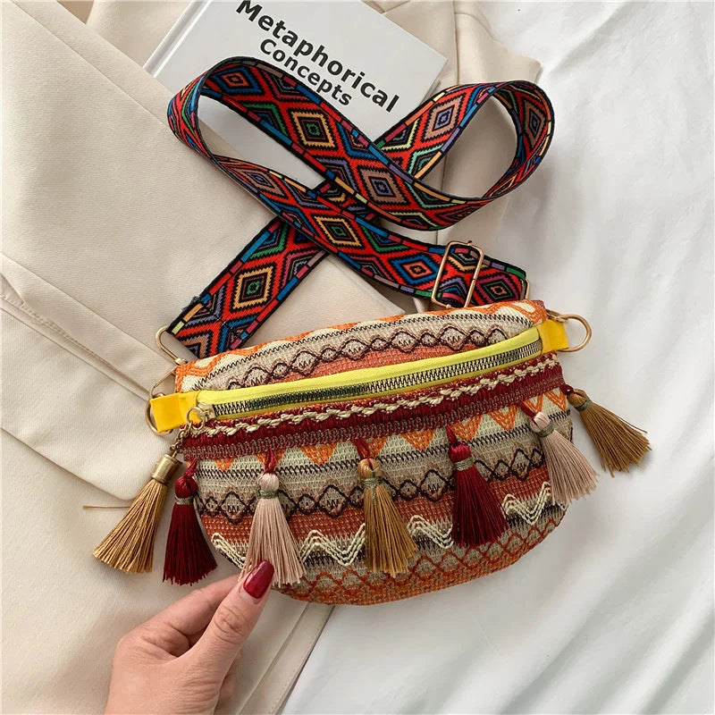 Vintage Colorful Handwoven Waist Bag/Shoulder Bag