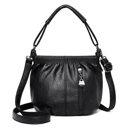 Fashion Simple Casual Pleated Bucket Soft Leather Handbag Shoulder Bag