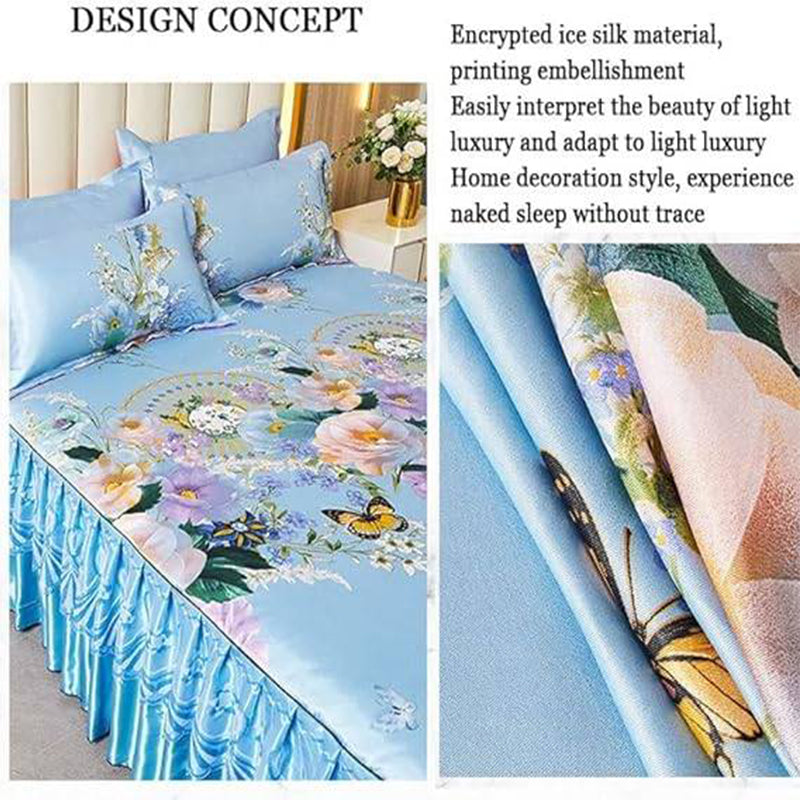 Ice Silk Skirt Style Bed Mat Three-Piece Set