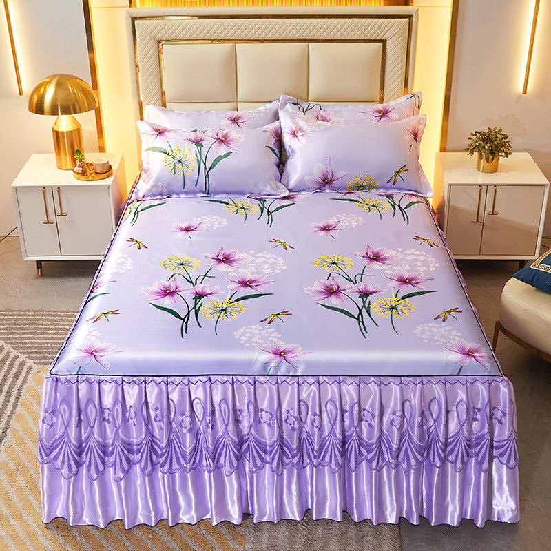 Ice Silk Skirt Style Bed Mat Three-Piece Set