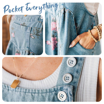 🌸New Fashion🌸 Vintage Floral Printed Denim Jumpsuit