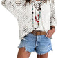 ✨Womens Bohemian-Inspired Beige Crochet Top with V-Neck