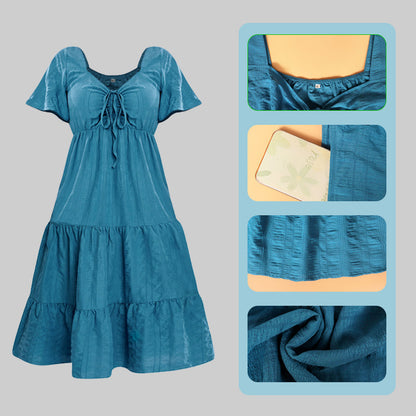 Women's Drawstring Pocket Ruffle Tiered Dress