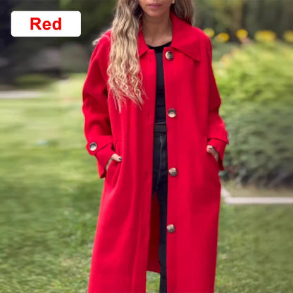 Women's Button-Down Long Solid Color Coat