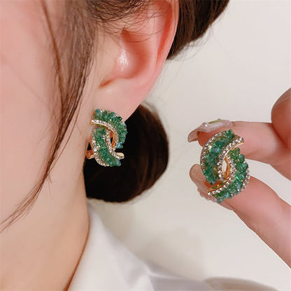 Fashion Cross Green Crystal Earrings