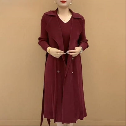 🎉Autumn Hot Sale🎉Fashionable Pleated Suit Collar Fake Two-piece Trench Coat