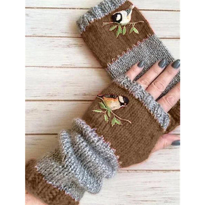 Warm Patchwork Embroidered Gloves