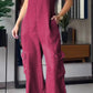 Thin Denim Cargo Pocket V-neck Jumpsuit