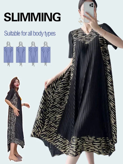 🌸Miyake Vintage Print Pleated Dress