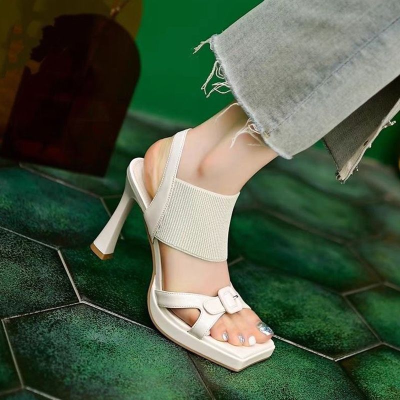 Elegant Elastic Band Ladies High Heel Sandals