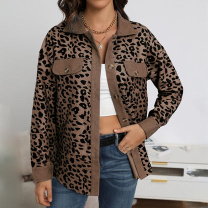 Women's Leopard Print Button Long-sleeve Jacket