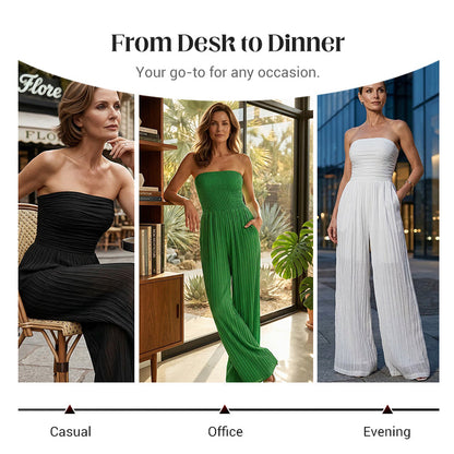 Strapless Crinkle Wide-Leg Jumpsuit
