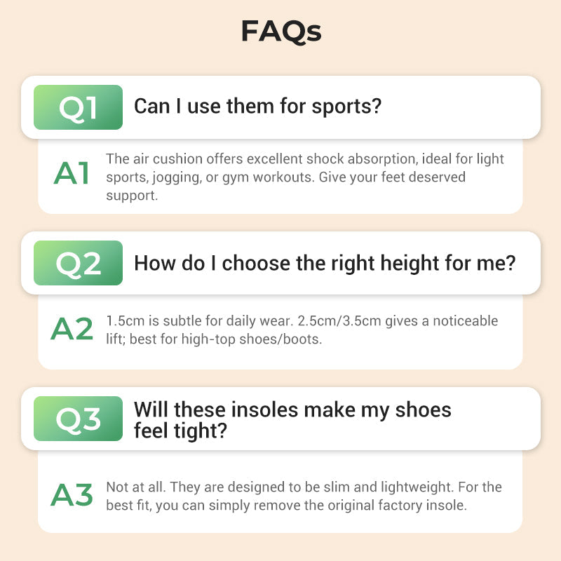 Comfortable Insoles with Air Cushion and Height-Increasing Effect