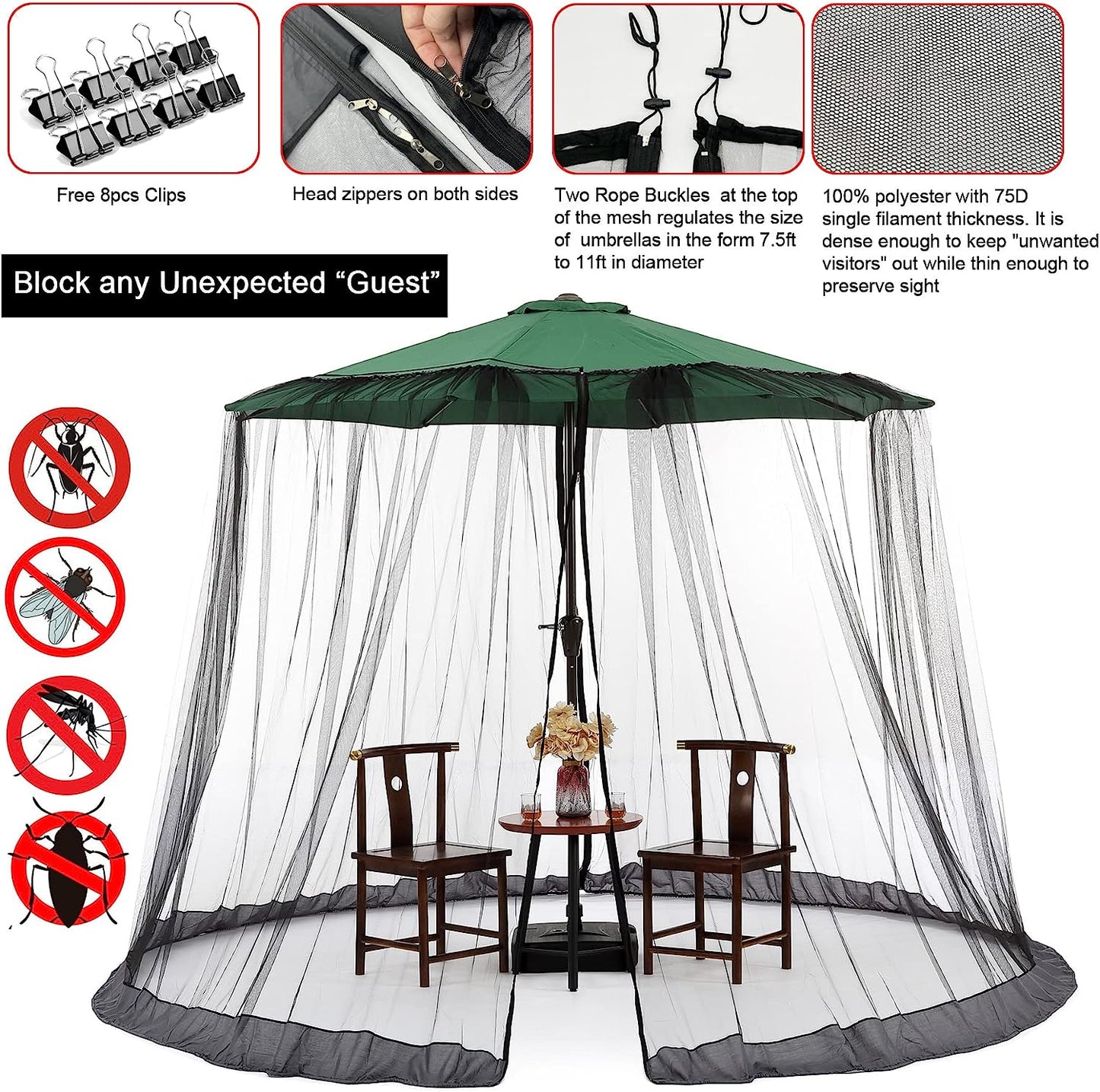 🚩Free Shipping🌞Multifunctional garden parasol with mosquito net, windproof, rainproof, and provides sun protection