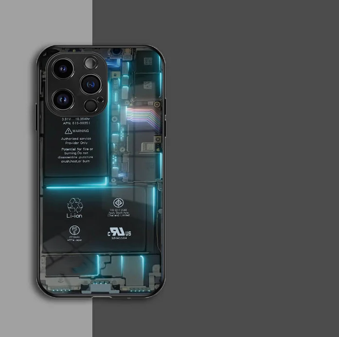 Glass Apple Phone Case With Circuit Board Pattern