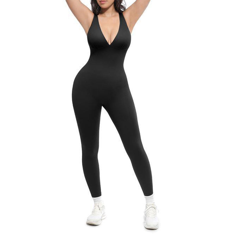 🌸High-Stretch V-Neck Jumpsuit – All-day ease for fitness & beyond. Breathable, flexible & effortlessly chic. Your go-to for movement. 🧘‍♀️💫