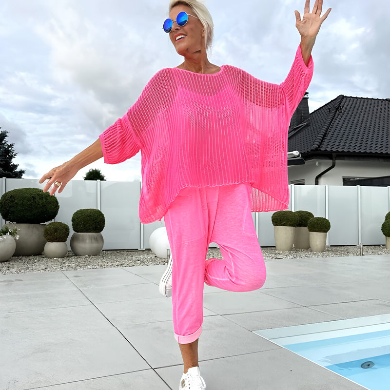 💜Women's Letter Print Jumpsuit + Hollow Smock Leisure Suit