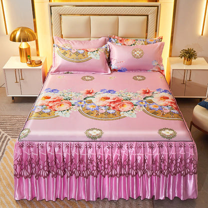 Ice Silk Skirt Style Bed Mat Three-Piece Set