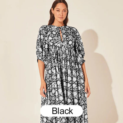 🍊Women's Vintage Floral Pleated Half Sleeve Flowy Dress