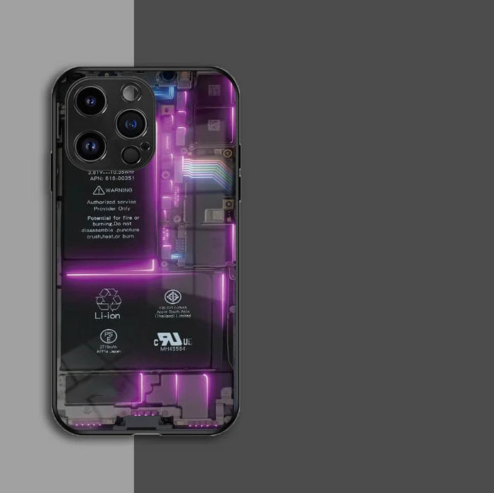 Glass Apple Phone Case With Circuit Board Pattern