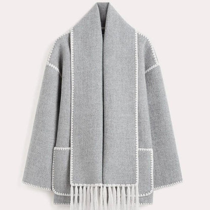 Women’s Tassel Scarf Tweed Coat