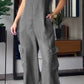 Thin Denim Cargo Pocket V-neck Jumpsuit