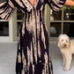 👗Casual Print V-Neck Waist Wrap Long Dress
