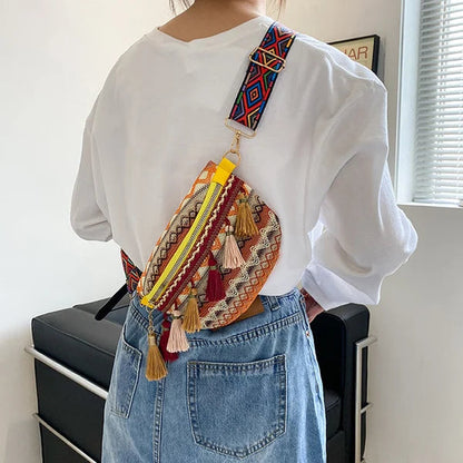 Vintage Colorful Handwoven Waist Bag/Shoulder Bag