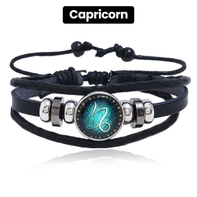 Luminous 12 Constellations Bead Leather Woven Bracelet - Great Gift