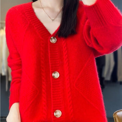 [Gift For Women] Women's Loose Slouchy Faux Cashmere Button Front Cardigan Sweaters