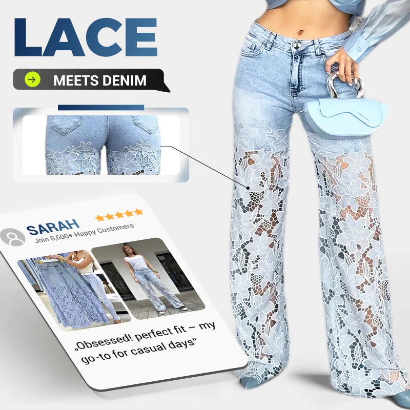 🌸Summer Hot🔥High Waisted Lace Splicing Jeans