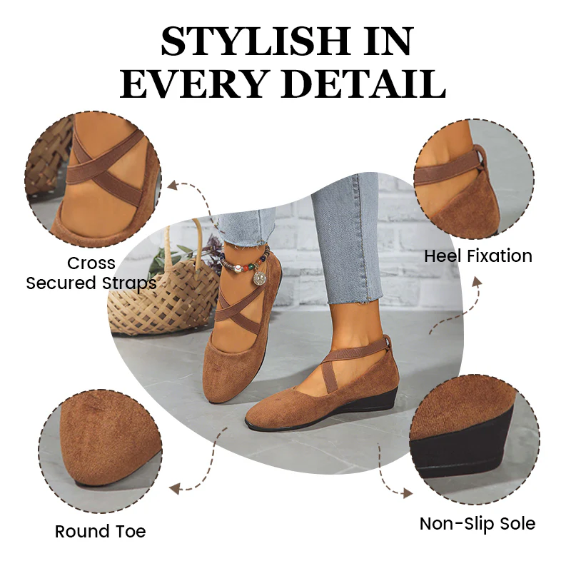 🔥Hot Sale🔥Elegant Solid Color Elastic Strap Low Wedge Shoes