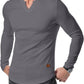 V-Neck Longline Ribbed Tees Shirts Long Sleeve Gym Workout Athletic Menswear Tops