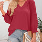 🔥Womens 3/4 Lantern Sleeve Casual V-Neck T-Shirts Pleated Loose Hollow-Out Blouse