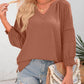 🔥Womens 3/4 Lantern Sleeve Casual V-Neck T-Shirts Pleated Loose Hollow-Out Blouse
