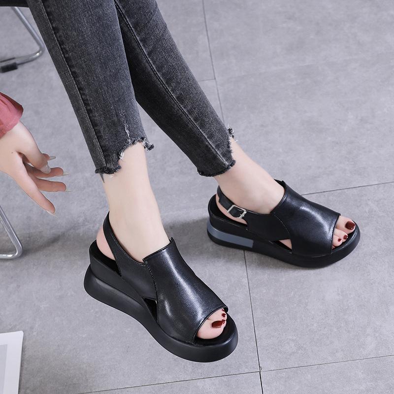 Wedge Shoes for Women Sandals Solid Color Open Toe High Heels