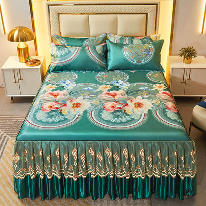 Ice Silk Skirt Style Bed Mat Three-Piece Set