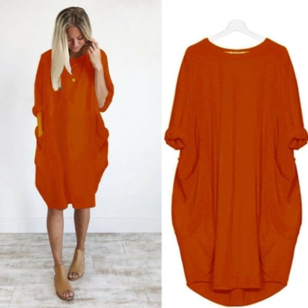 17 Colors Women Casual Loose Pocket Long Sleeves Dress